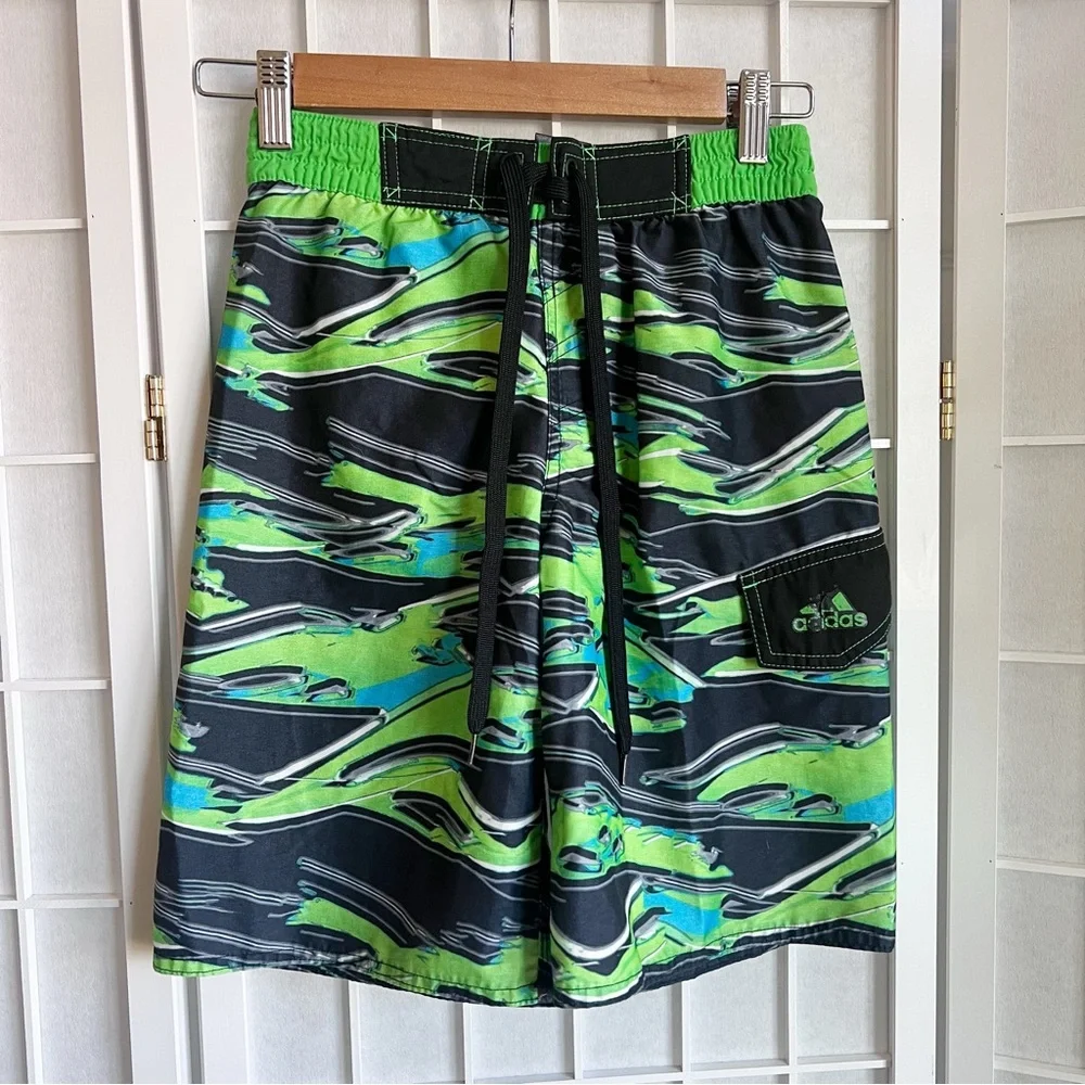 Adidas Black Lime Green Blue Swim Shorts Trunks | Small